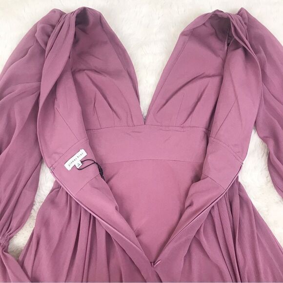 GIANNI BINI Shay Low Cut Pleated Midi Dress Long Sleeve Mauve Purple Sz 2 4 New - Picture 10 of 14